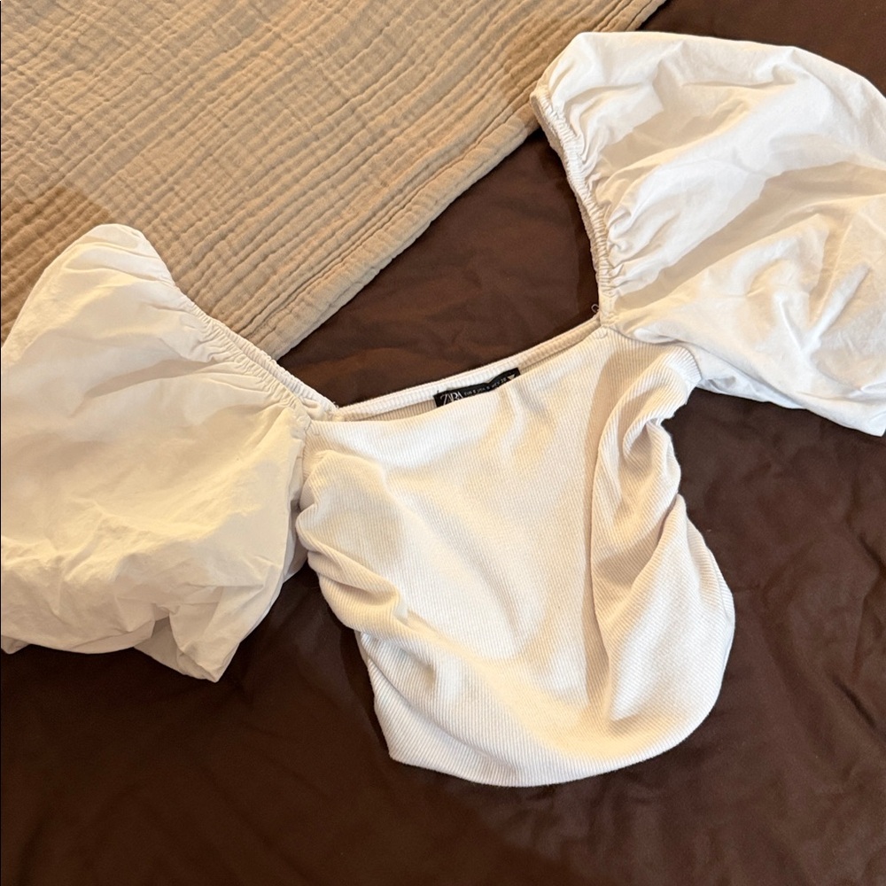 Zara White Puff Sleeve Blouse